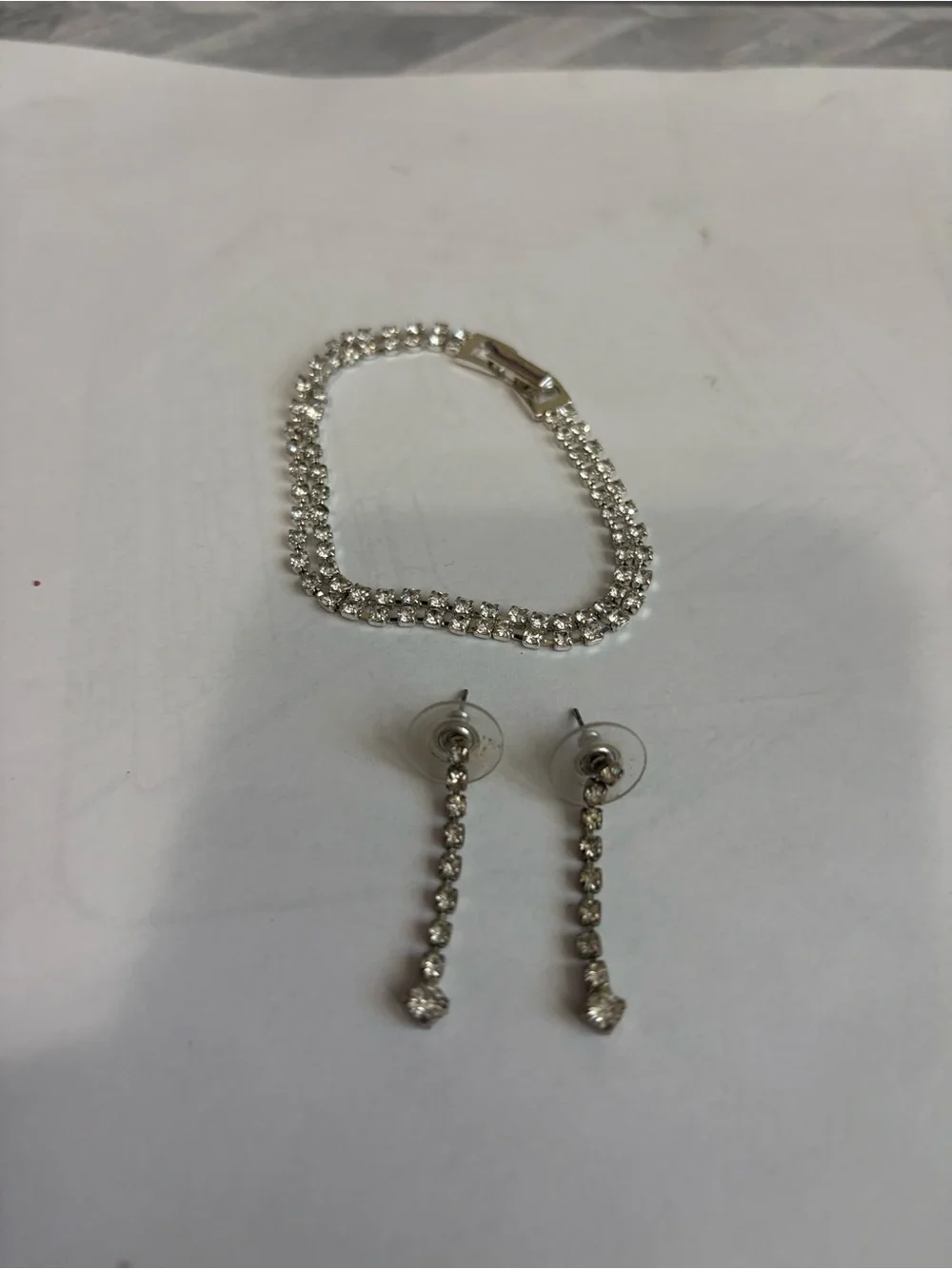 Silver-Tone Crystal Tennis Bracelet and Drop Earrings Set